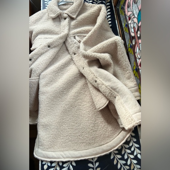 12th Tribe‎ Teddy Sherpa Shacket Jacket Cream Beige Cozy Oversized Small - Picture 7 of 8